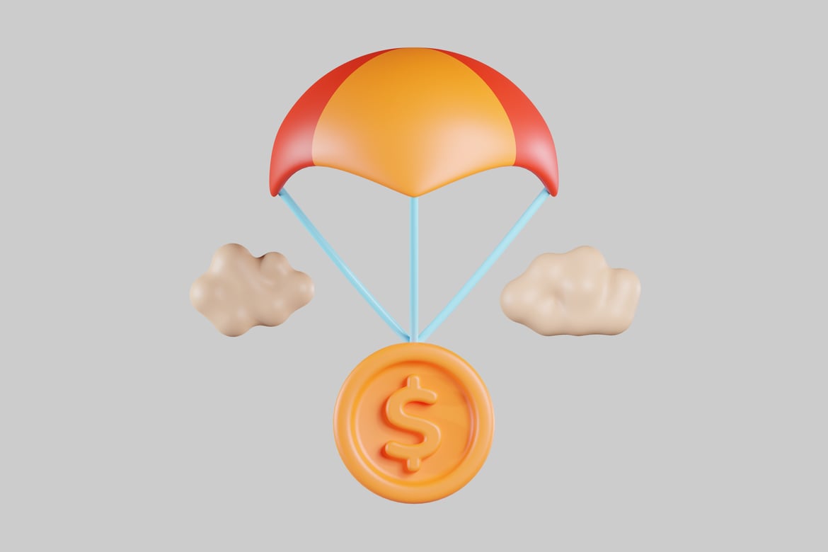 Download Parachute with dollar sign coin. 3D Model