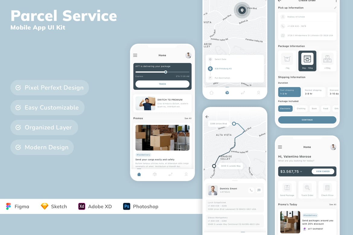 Download Parcel Service Mobile App UI Kit Figma Design