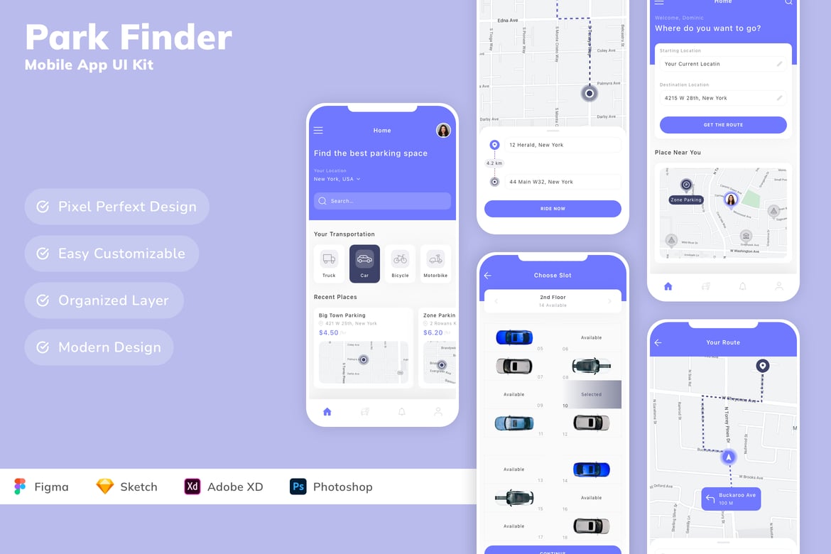 Download Park Finder Mobile App UI Kit Figma Design