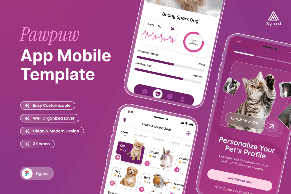 Download Pawpuw - Pet Care App Mobile UI Kits Figma Design