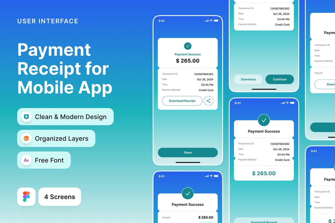 Download Payment Receipt Mobile App - Light Mode Figma Design