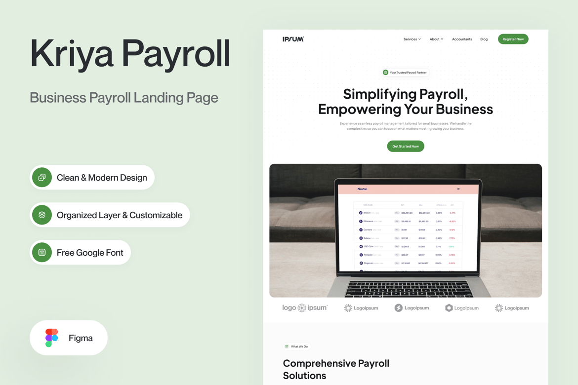 Download Payroll Landing Page Figma Design