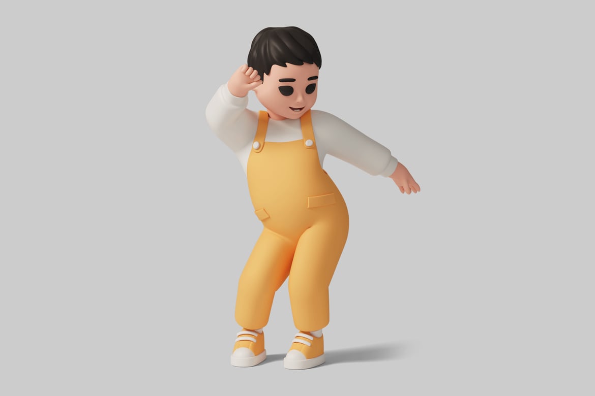 Download Person in Yellow Overalls and White Shirt 3D Model