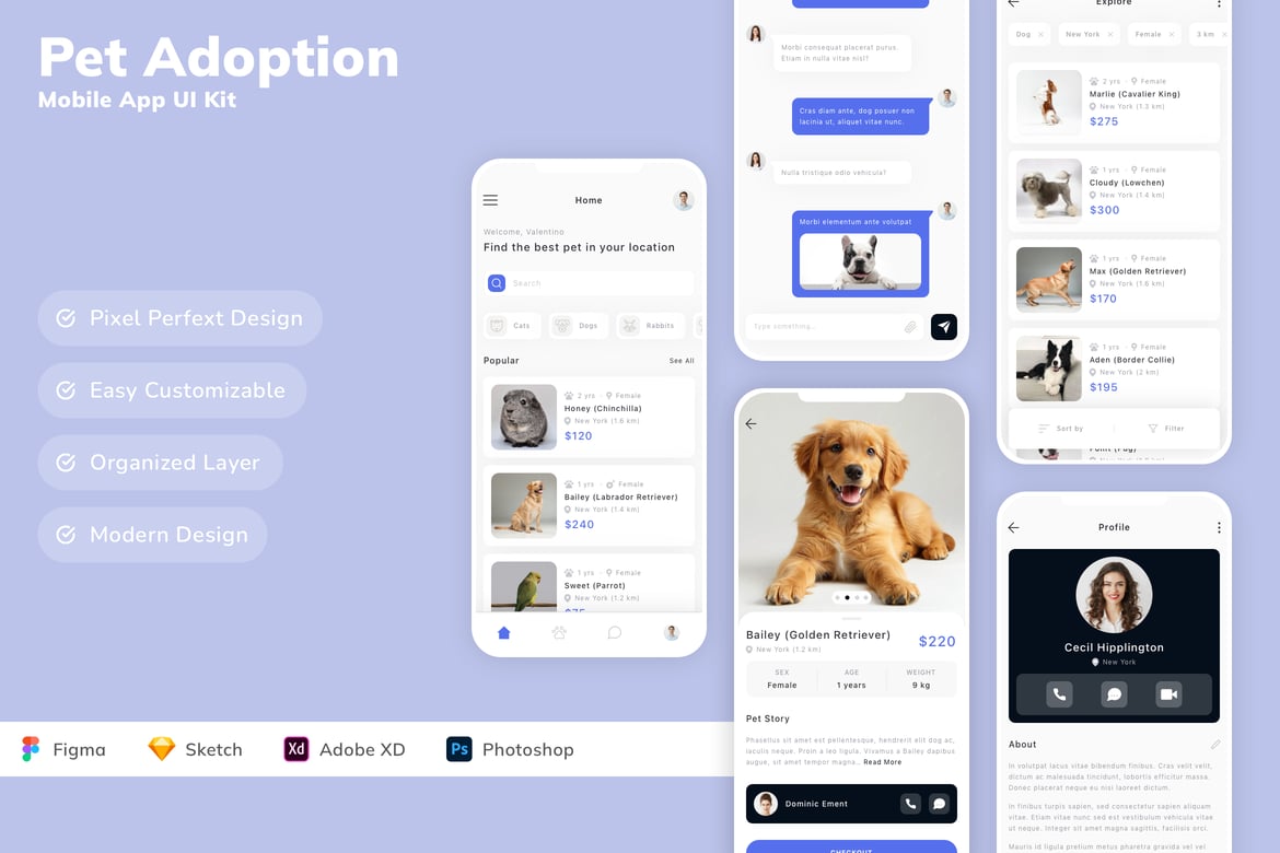 Download Pet Adoption Mobile App UI Kit Figma Design