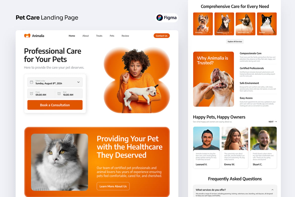 Download Pet Care Landing Page Template Figma Design