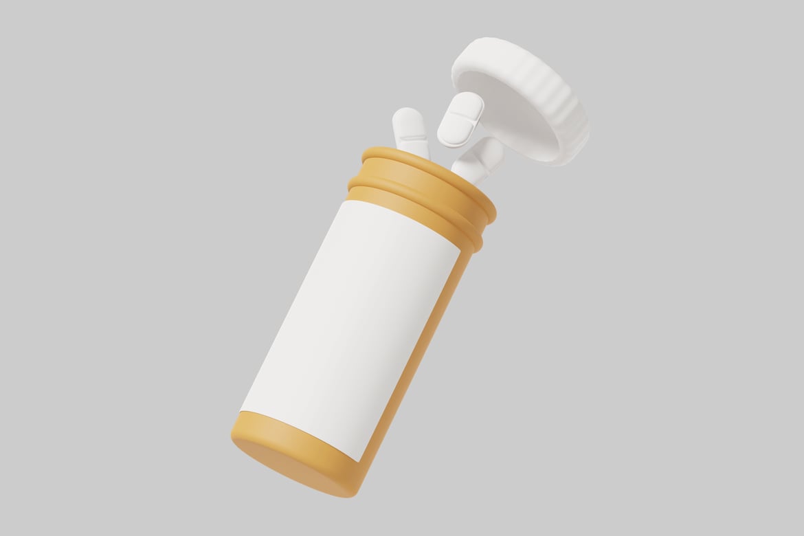 Download Pill bottle with white cap and yellow base. 3D Model