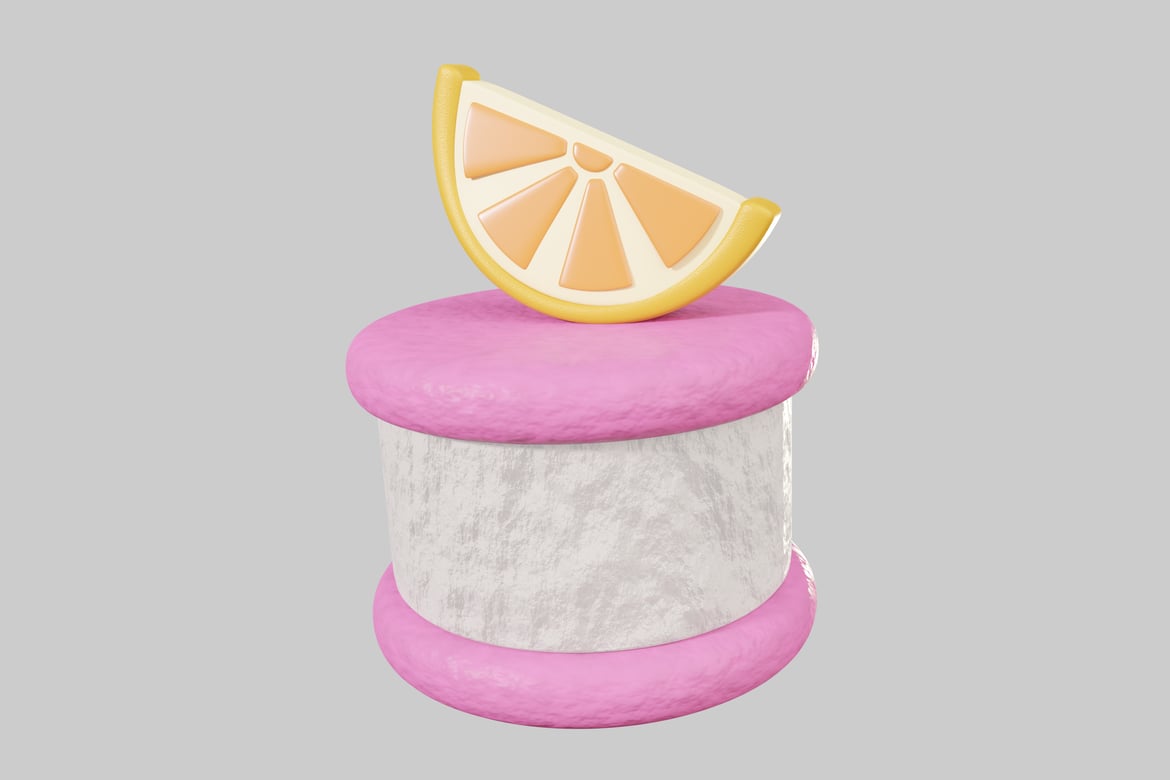 Download Pink and white dessert with lemon wedge 3D Model