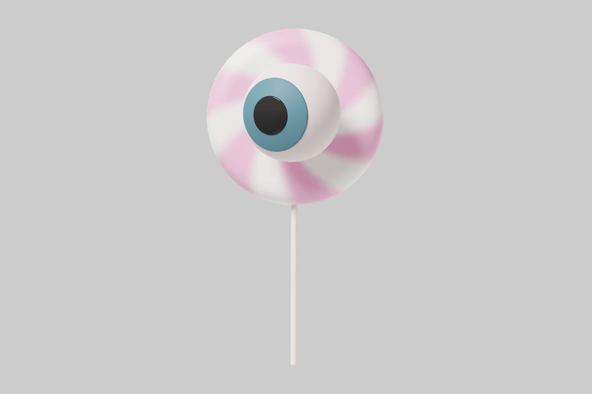 Download Pink and white lollipop with eyeball design. 3D Model