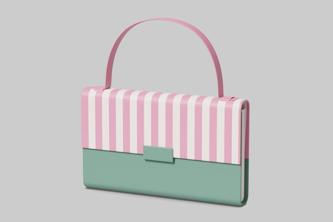 Download Pink and white striped purse with mint green bottom. 3D Model