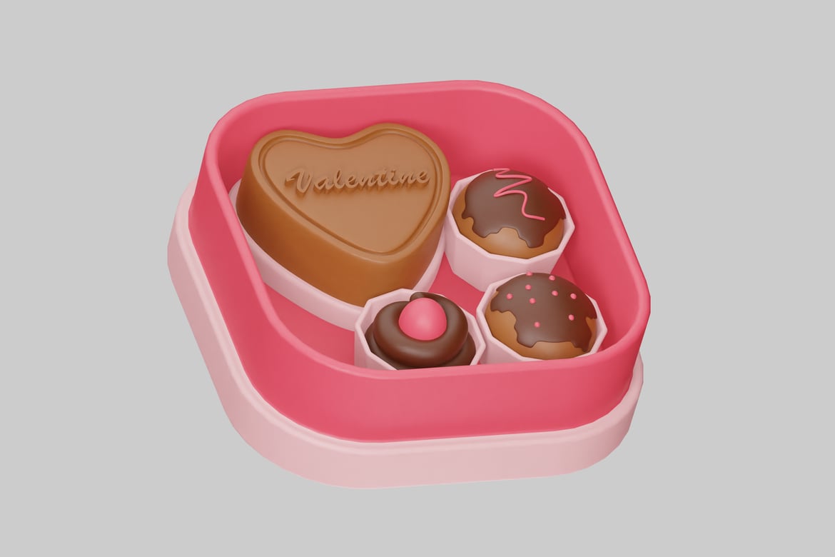 Download Pink box with four chocolates 3D Model