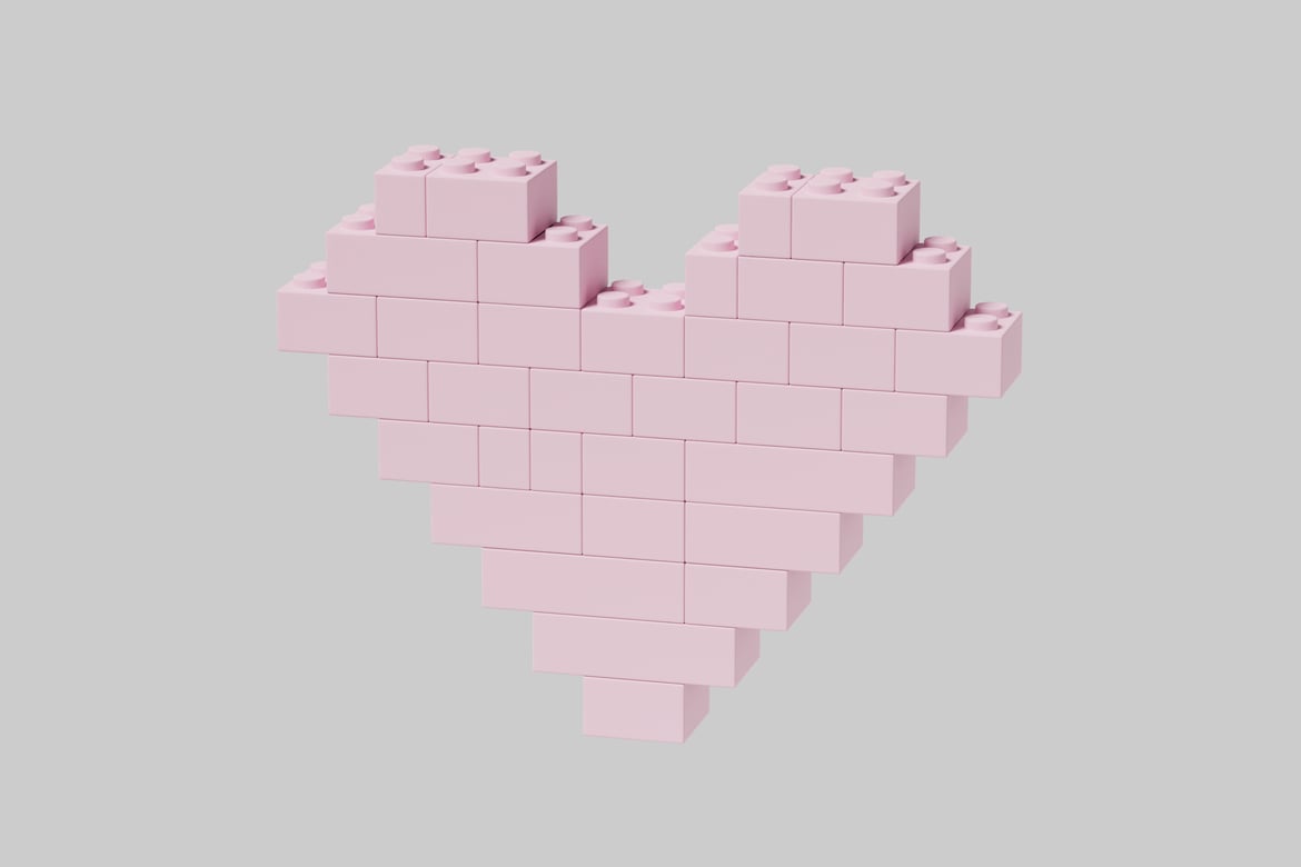 Download Pink building block heart 3D Model