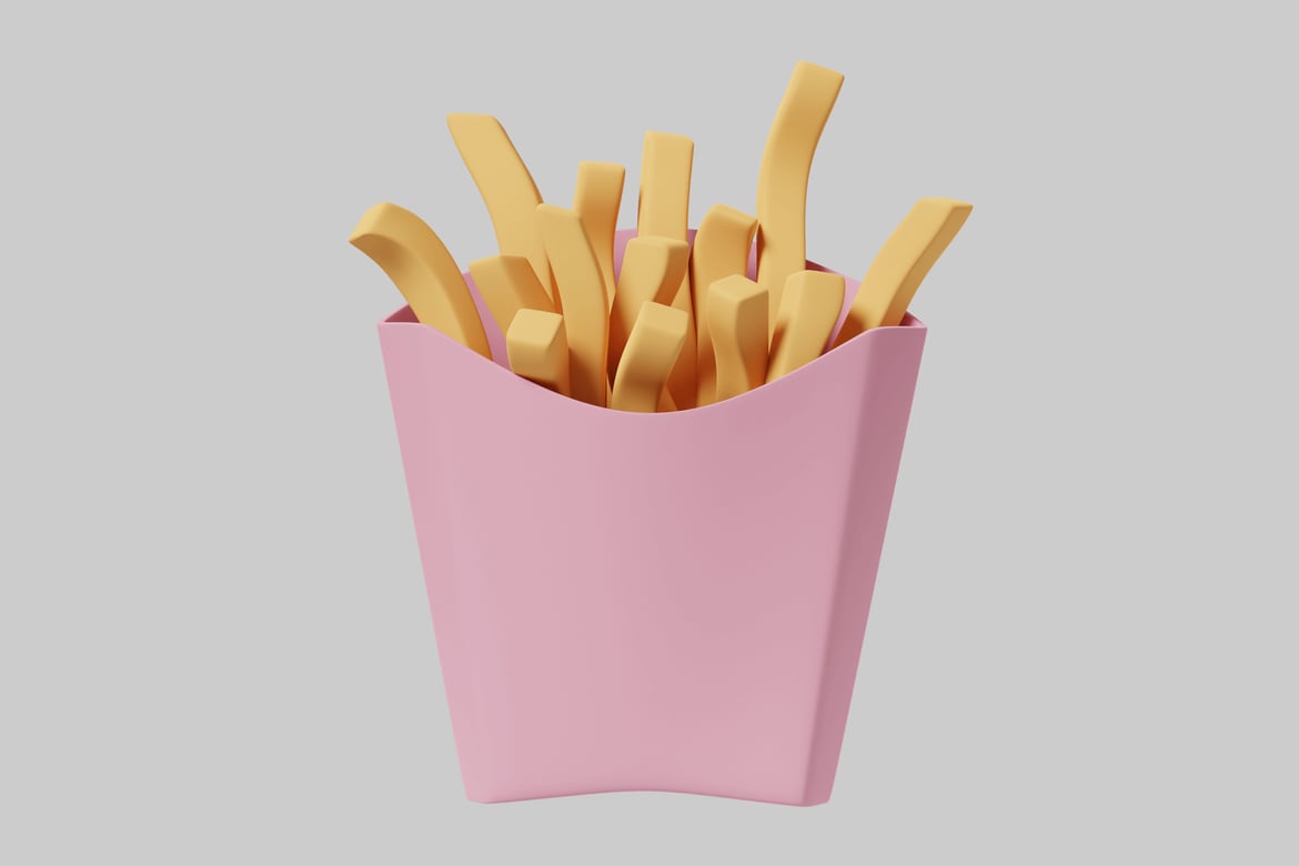 Download Pink container filled with French fries. 3D Model