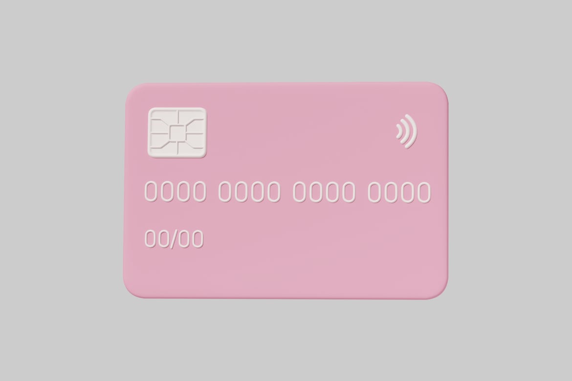 Download Pink credit card with white text and symbols. 3D Model