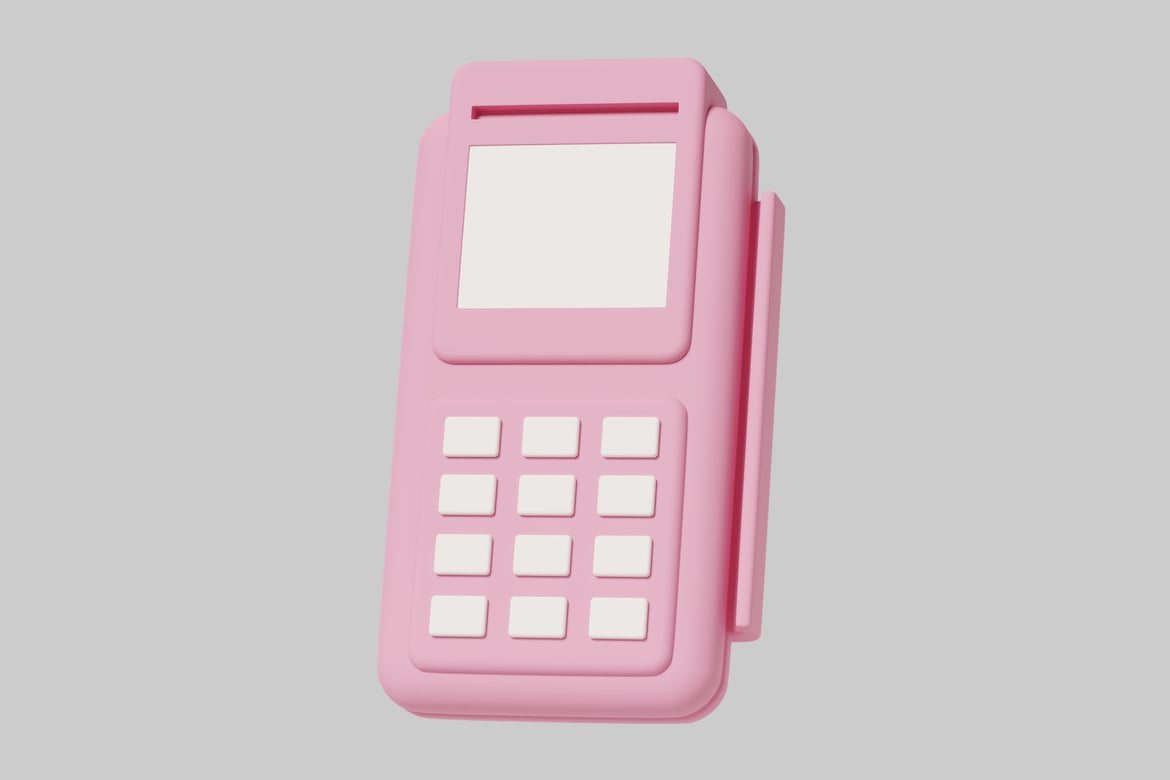 Download Pink handheld device with rectangular screen and keypad 3D Model