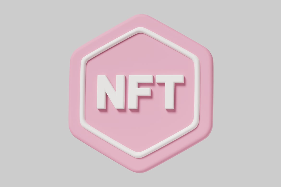 Download Pink hexagon with white outline and NFT letters 3D Model