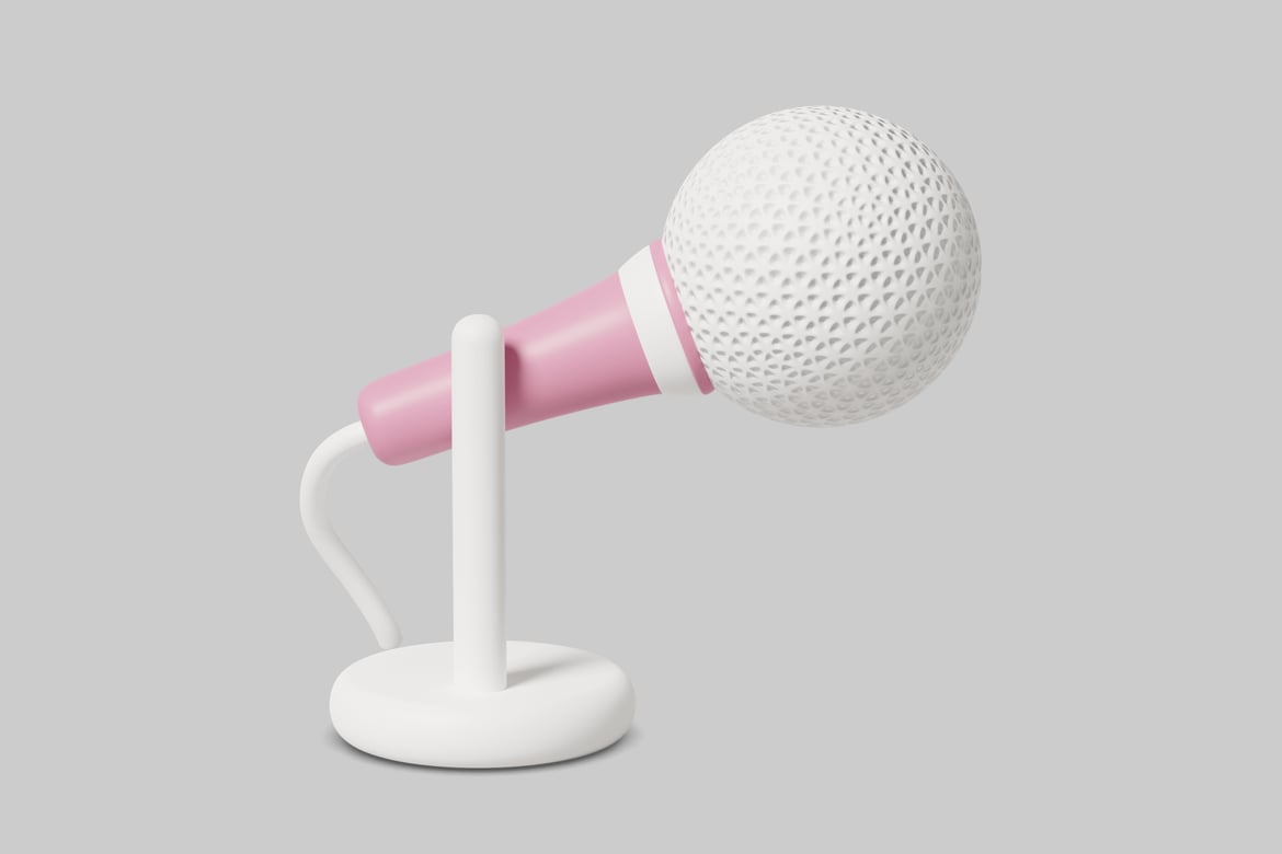 Download Pink microphone with white base and cord 3D Model