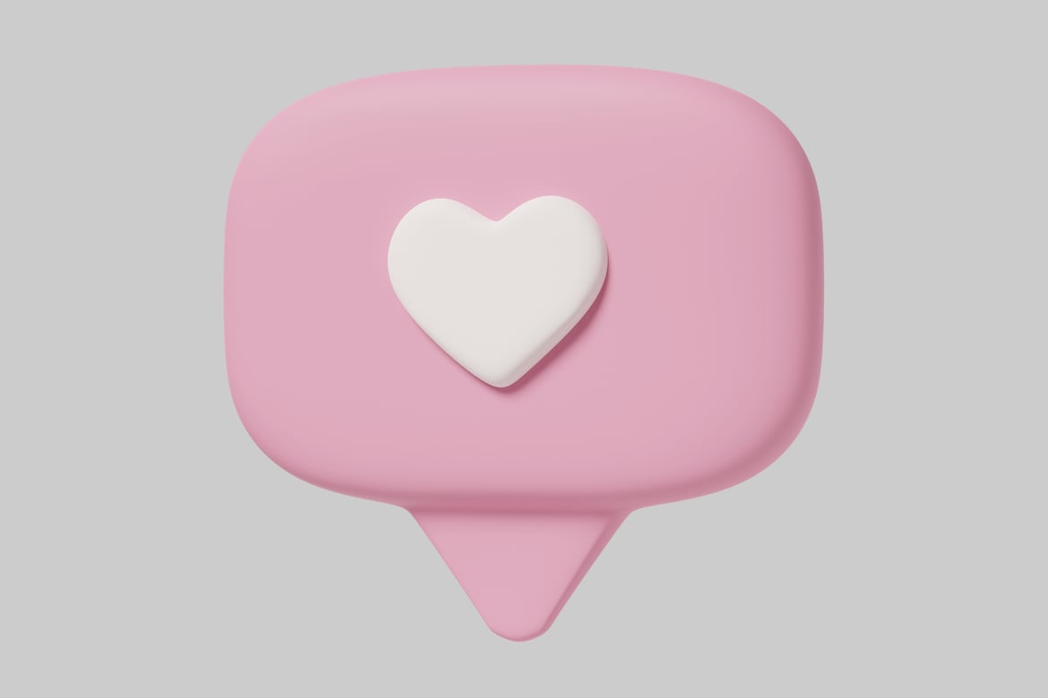 Download Pink speech bubble with a white heart 3D Model