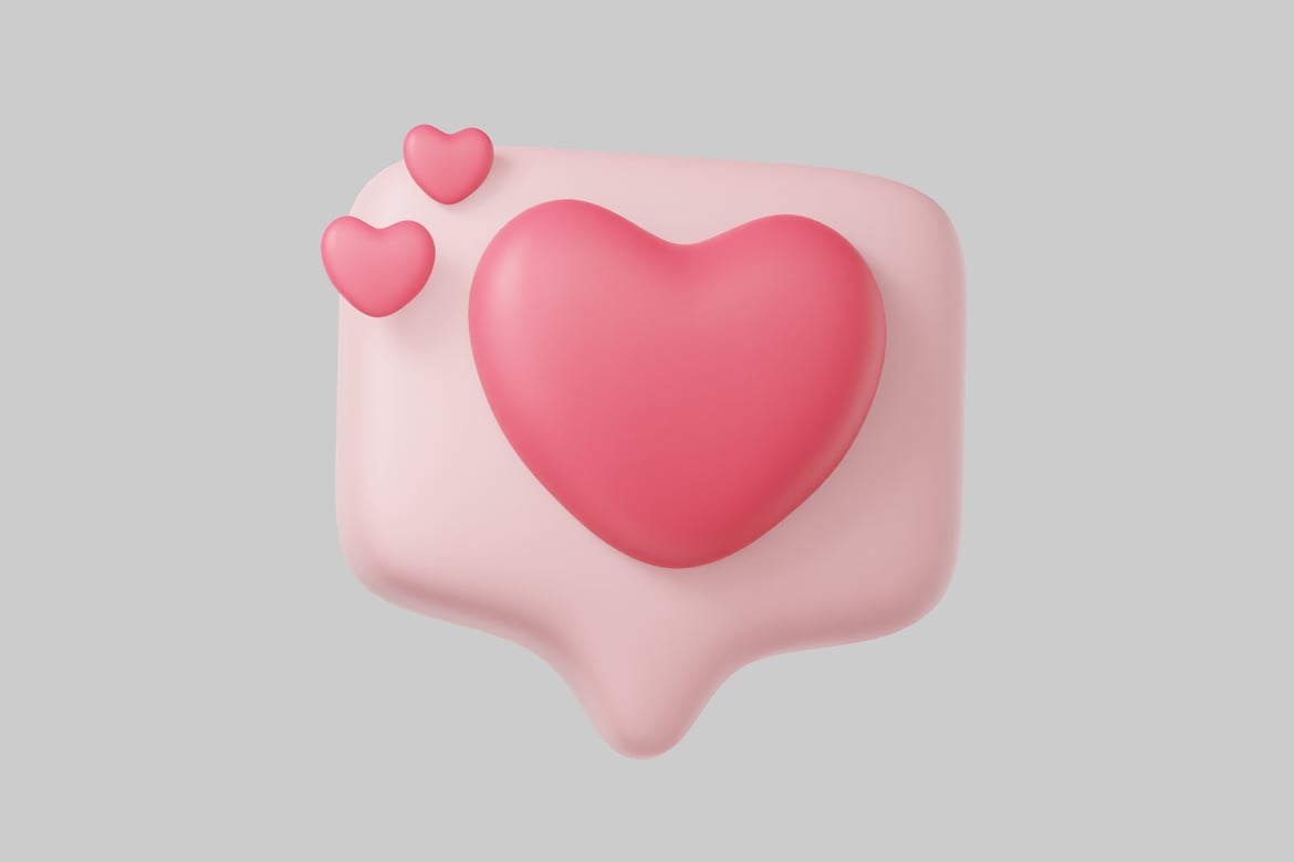 Download Pink speech bubble with three hearts 3D Model