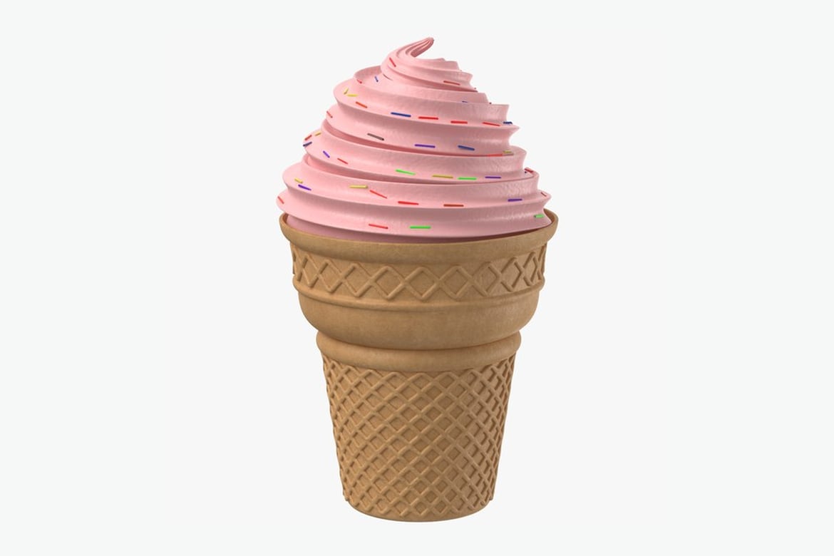 Download Pink Swirl Ice Cream in Waffle Cone with Sprinkles 3D Model