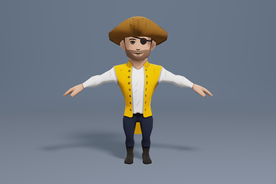 Download Pirate cartoon character wearing cowboy hat 3D Model