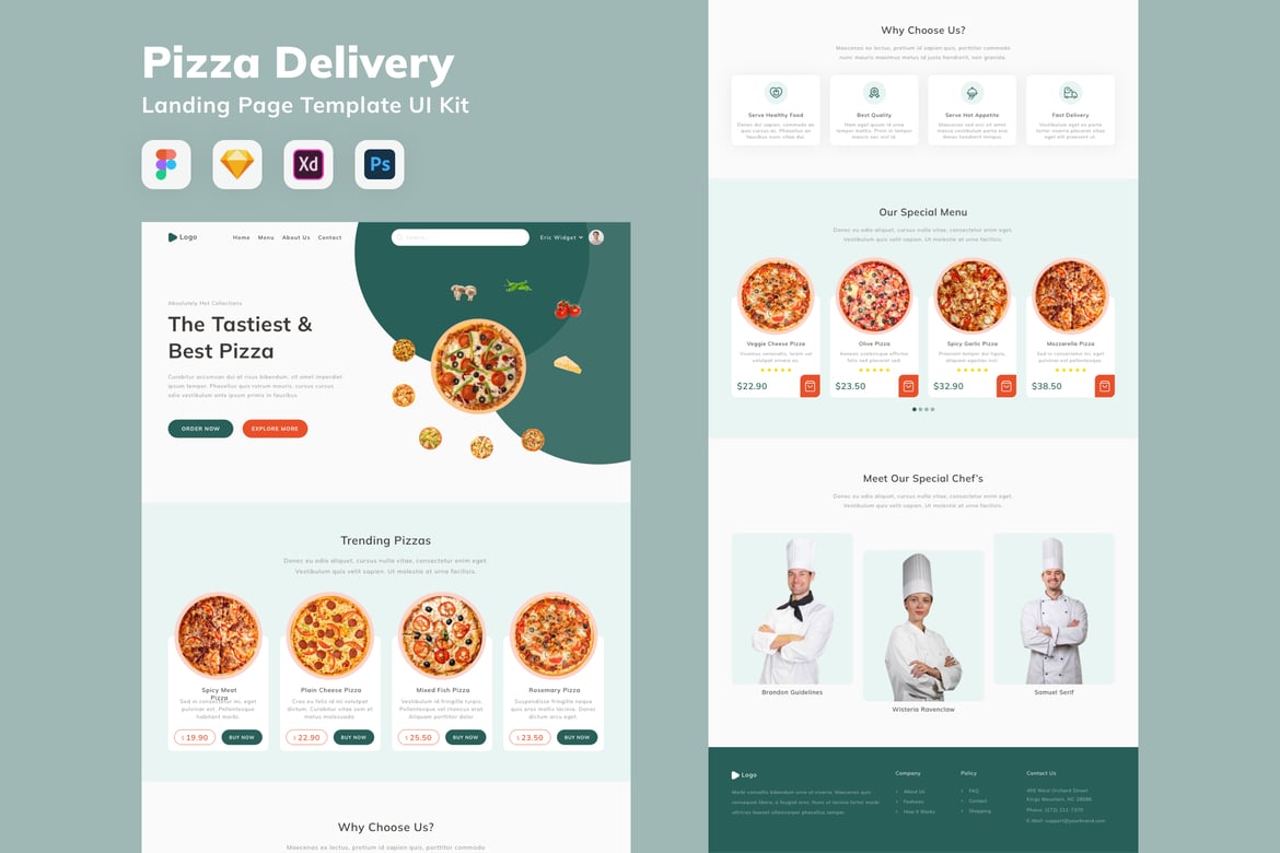 Download Pizza Delivery Landing Page Template UI Kit Figma Design