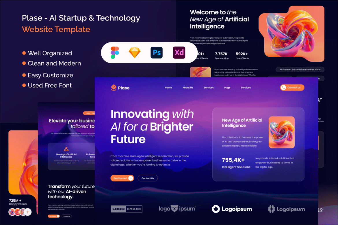 Download Plase - AI Startup & Technology Website Template Figma Design