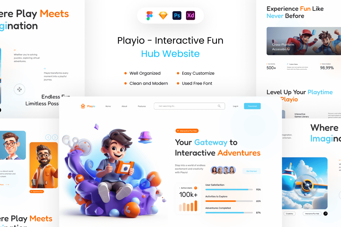 Download Playio - Interactive Fun Hub Website Figma Design