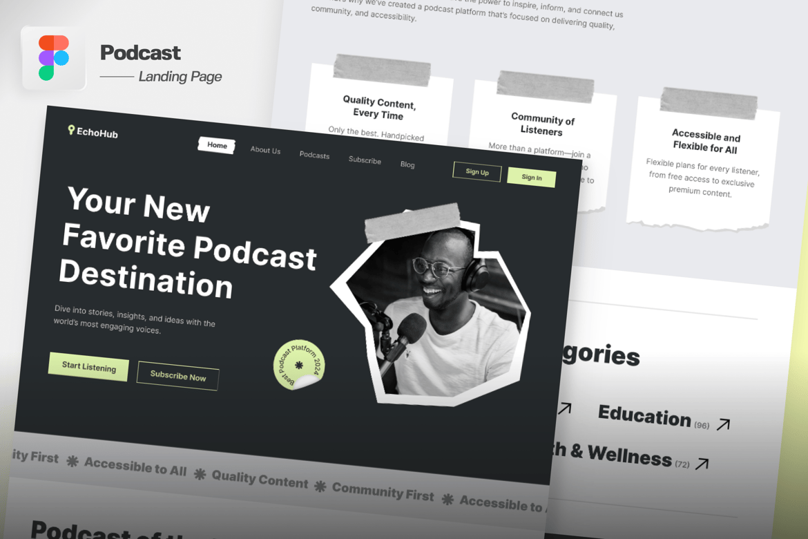 Download Podcast Landing Page Figma Design