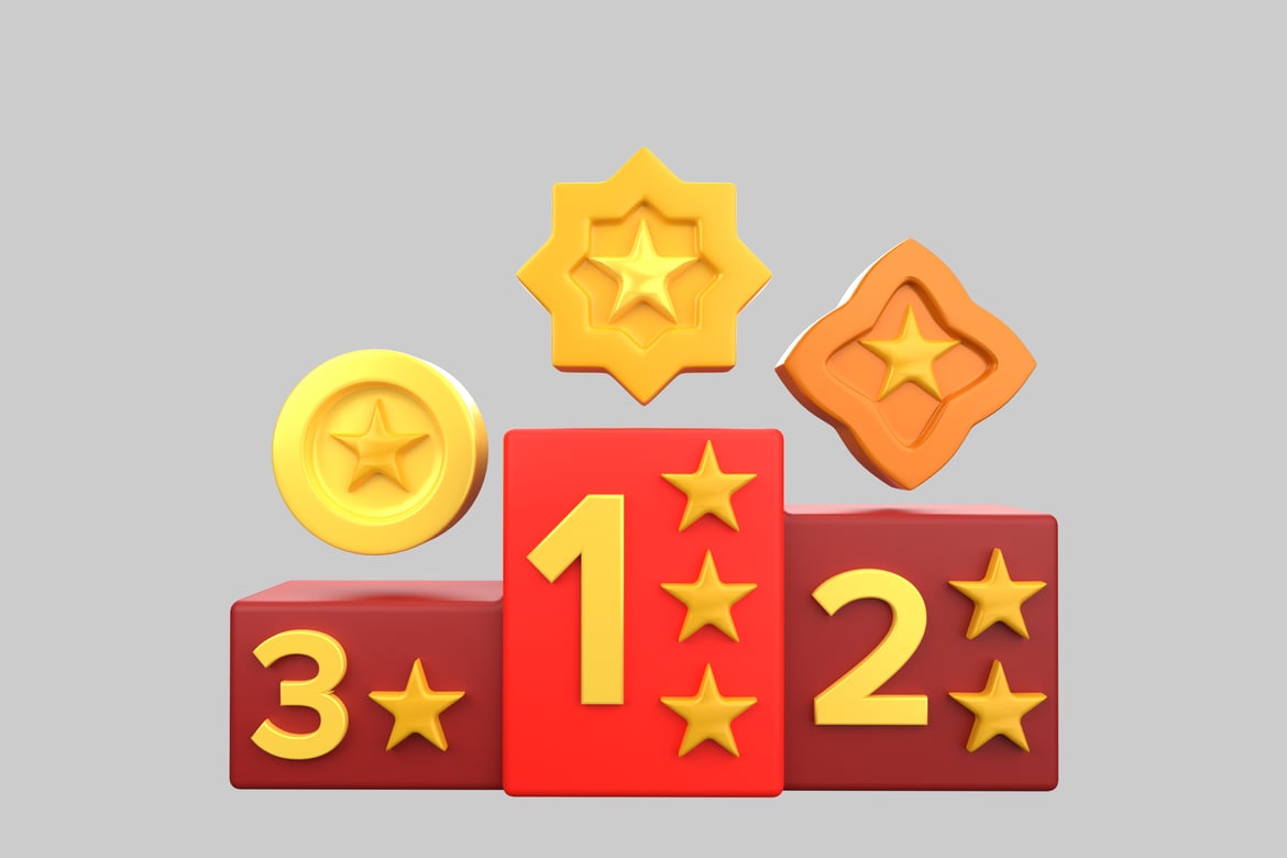 Download Podium with gold stars and numbers. 3D Model