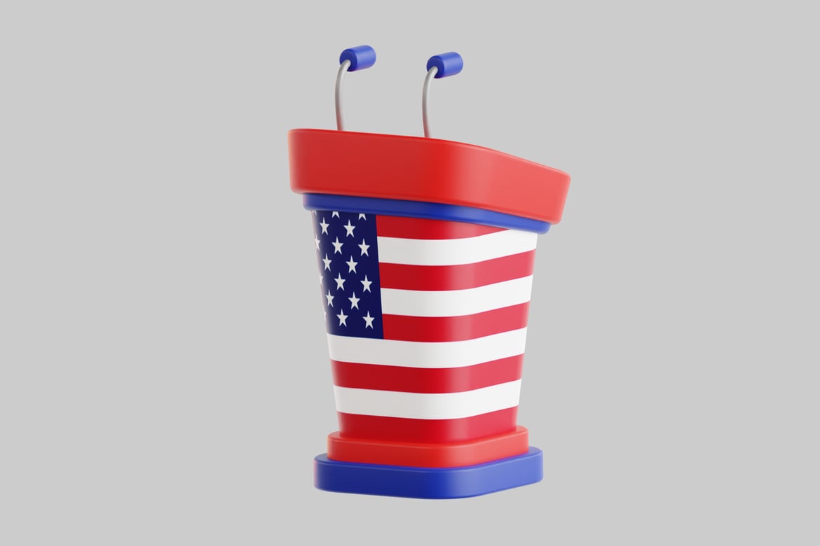 Download Podium with microphones designed to resemble the American flag 3D Model