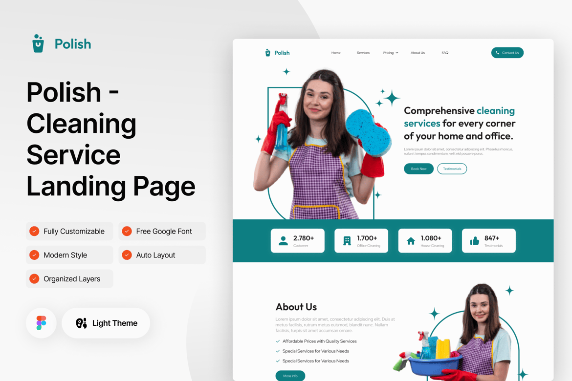 Download Polish - Cleaning Service Landing Page Figma Figma Design