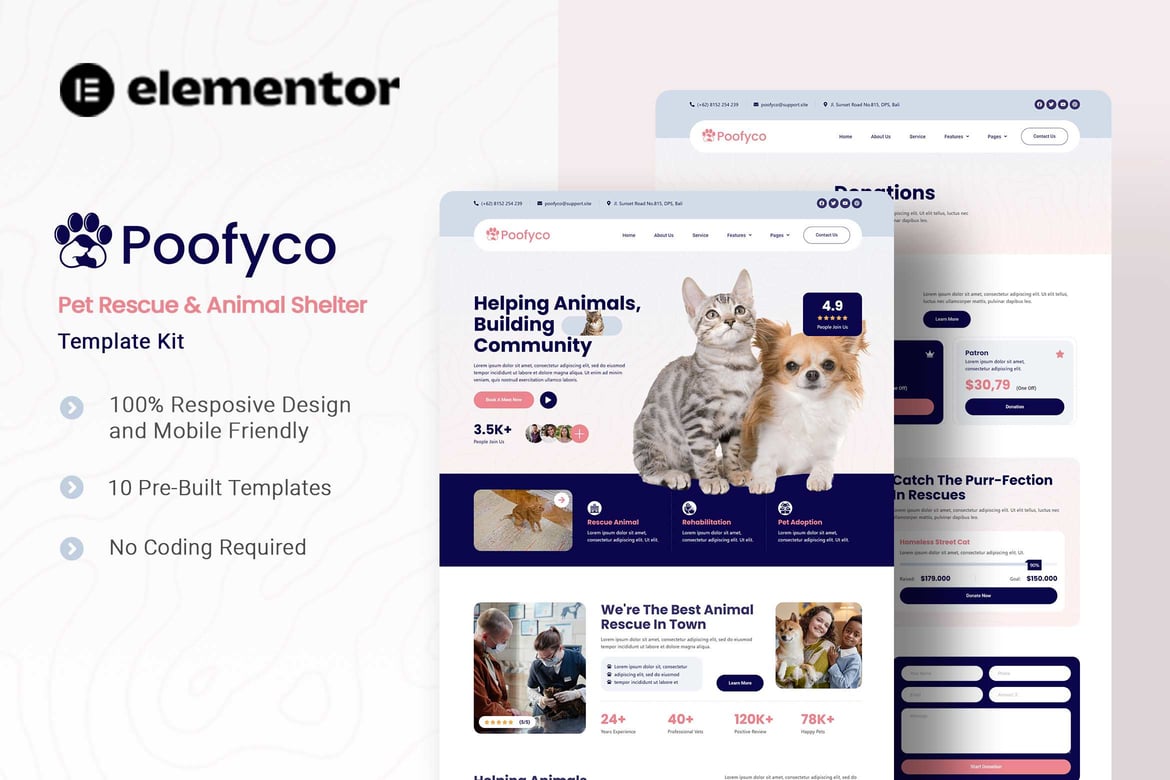 Download Poofyco - Pet Rescue & Animal Shelter Elementor Template Kit