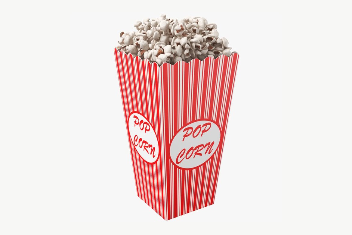 Download Popcorn Cup Full, Red and White Striped Box with Wavy Top 3D Model