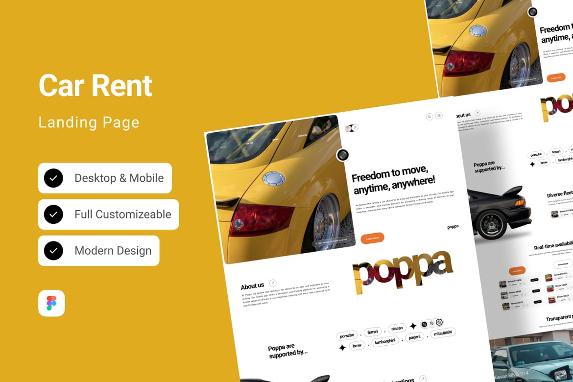 Download Poppa - Car Rent Landing Page Figma Design