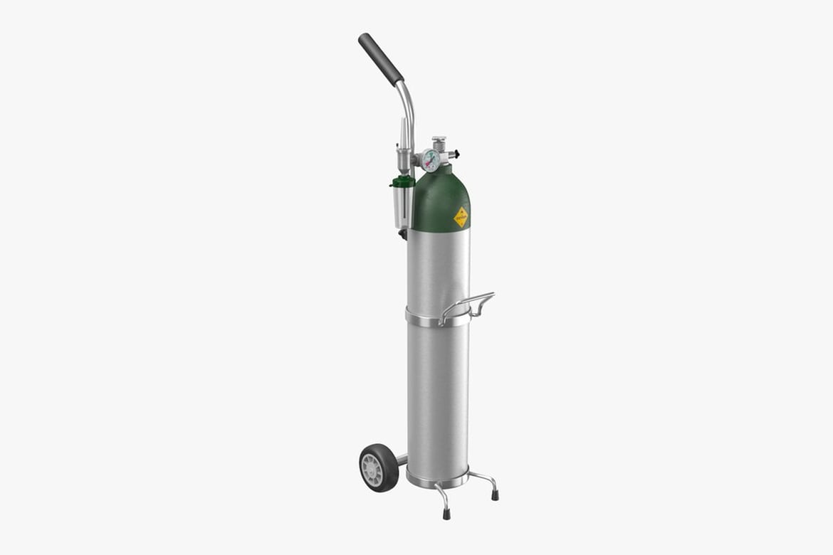 Download Portable Oxygen Tank on Wheeled Cart 3D Model