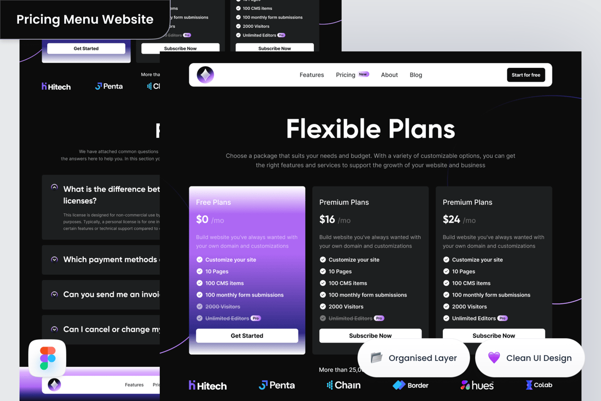 Download Pricing Menu Website and Responsive Design Figma Design