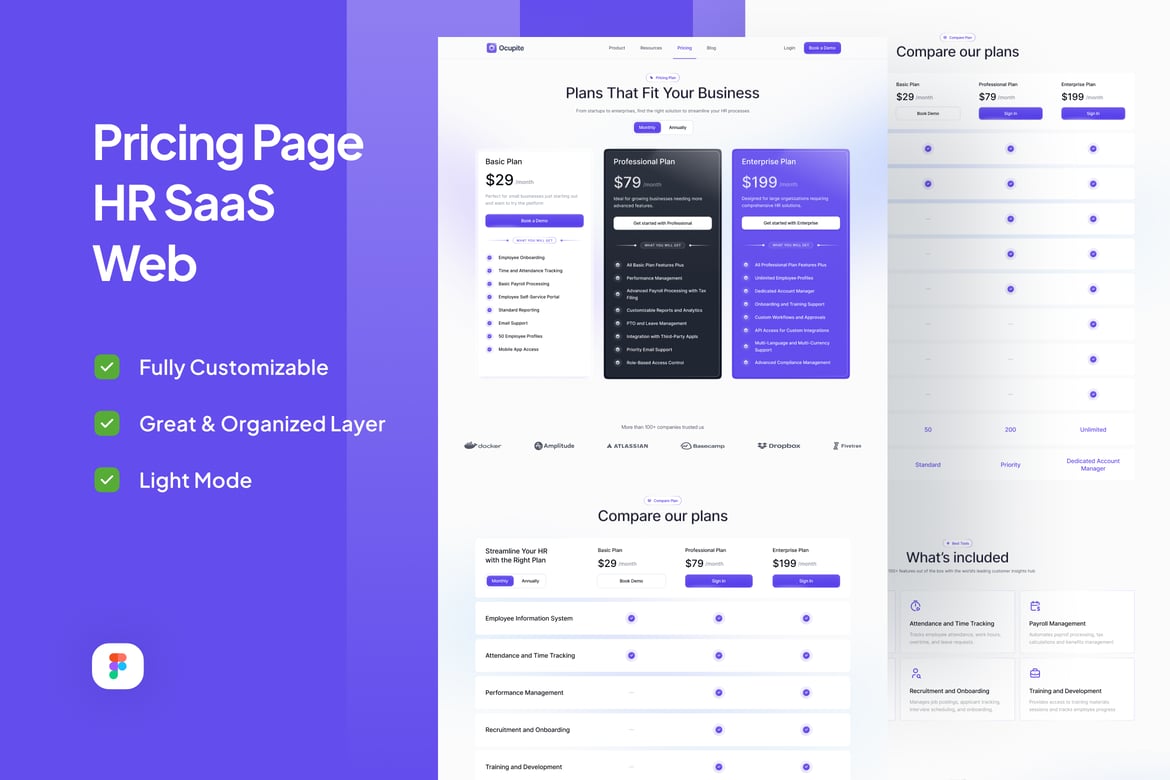 Download Pricing Page HR SaaS Landing Page - Ocupite Figma Design