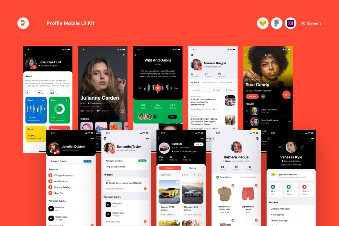 Download Profile Mobile UI Kit Figma Design