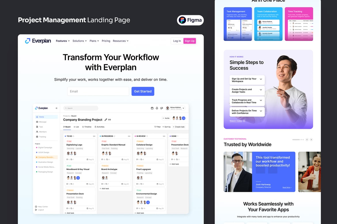 Download Project Management Landing Page Figma Design