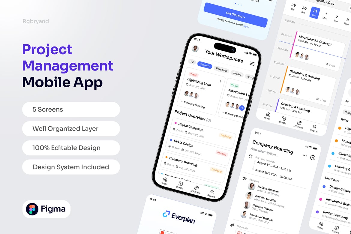 Download Project Management Mobile App Template Figma Design