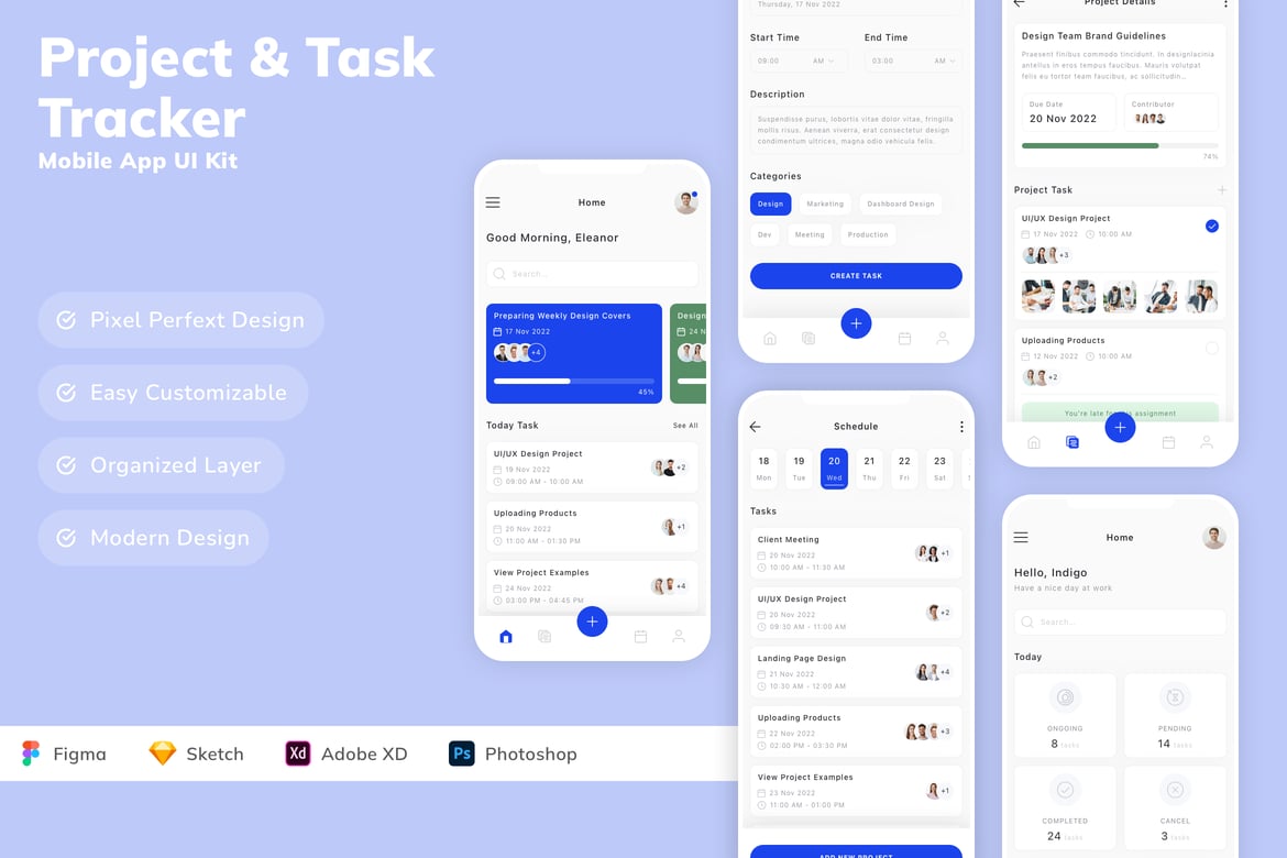 Download Project & Task Tracker Mobile App UI Kit Figma Design