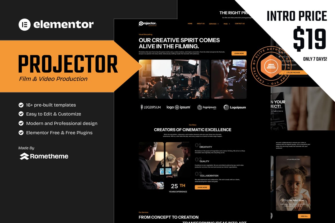 Download Projector - Film & Video Production Elementor Template Kit