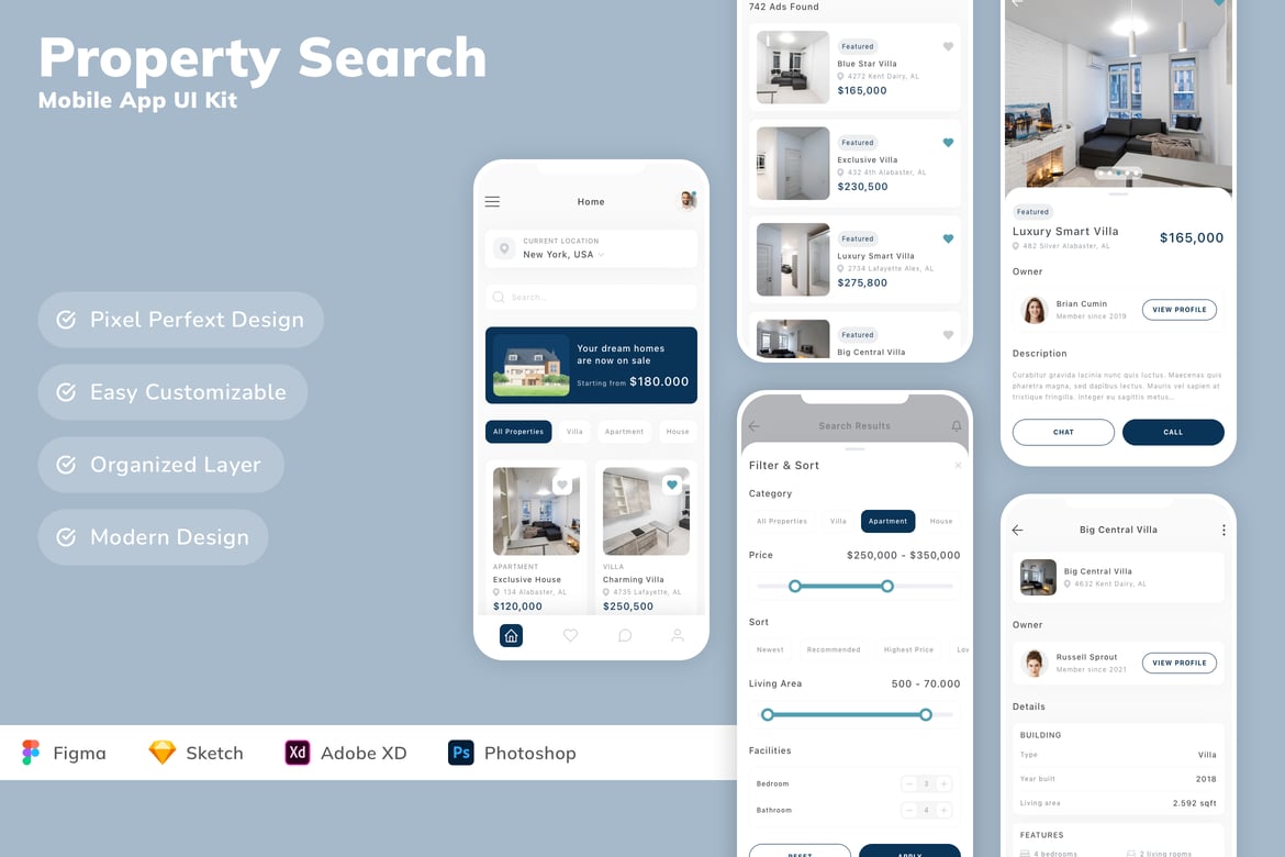 Download Property Search Mobile App UI Kit Figma Design