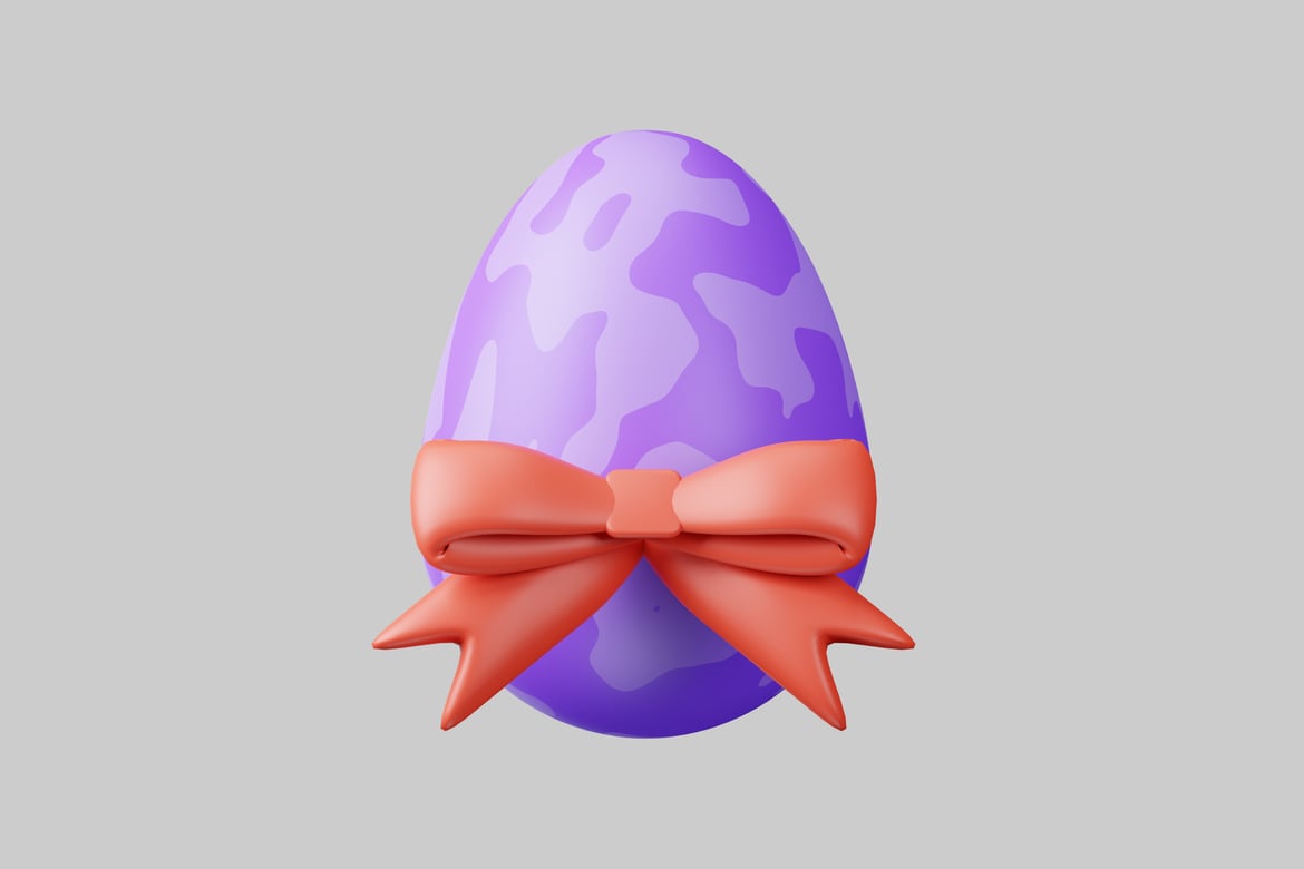 Download Purple egg with camouflage pattern and red bow 3D Model