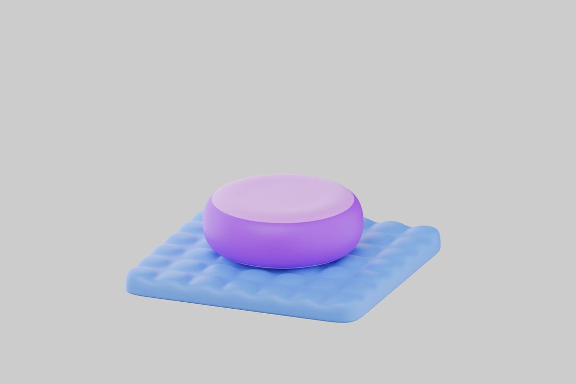 Download Purple soap bar on a blue soap dish. 3D Model