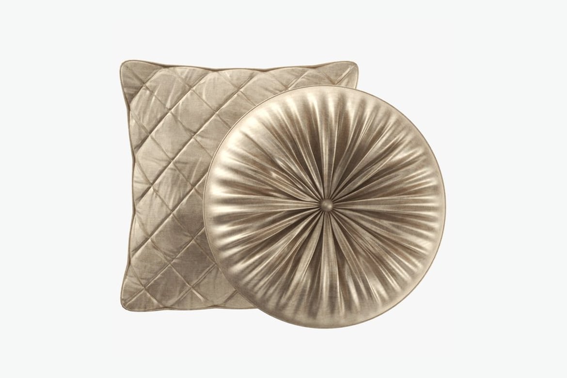 Download Quilted Square and Pleated Circular Champagne Pillows 3D Model