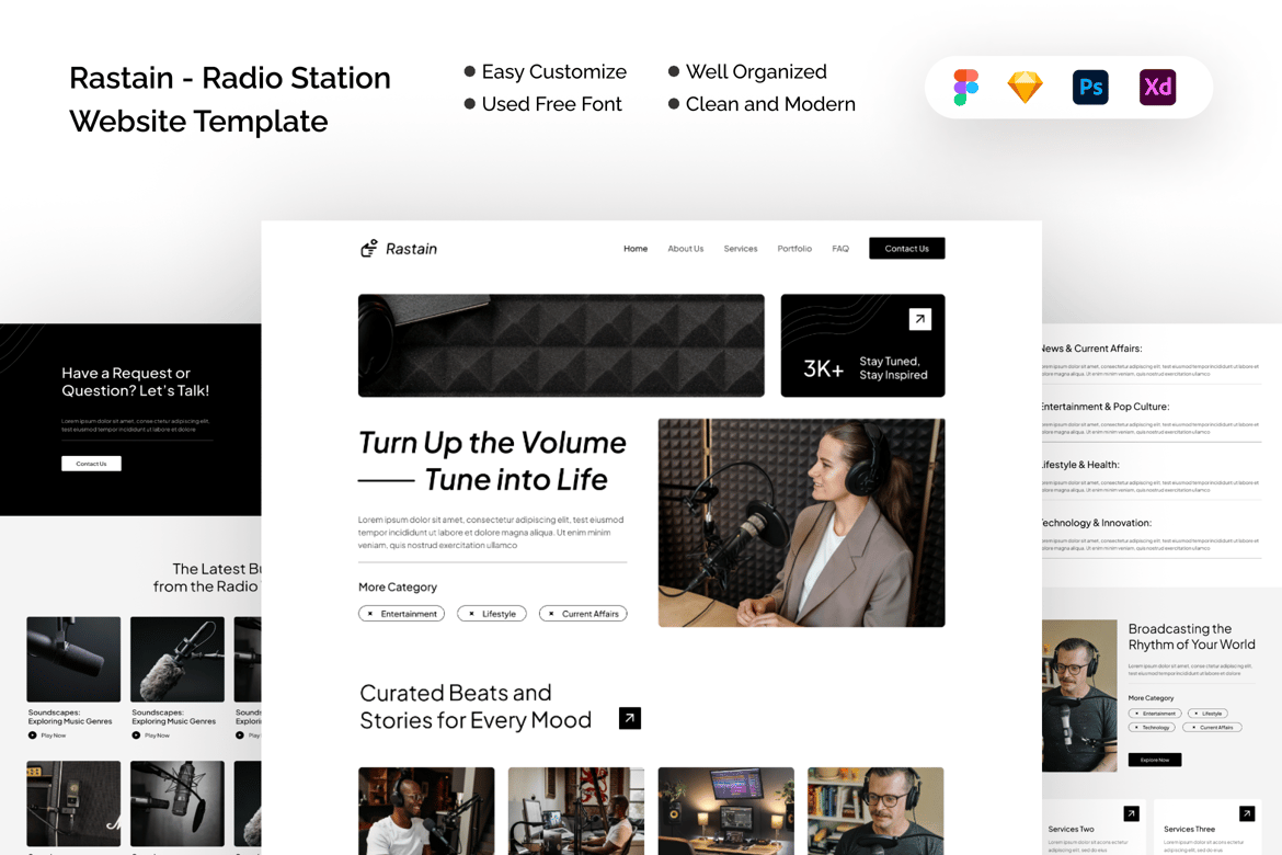 Download Rastain - Radio Station Website Template Figma Design