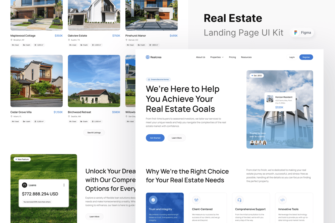 Download Realcrea - Real Estate Landing Page Figma Design