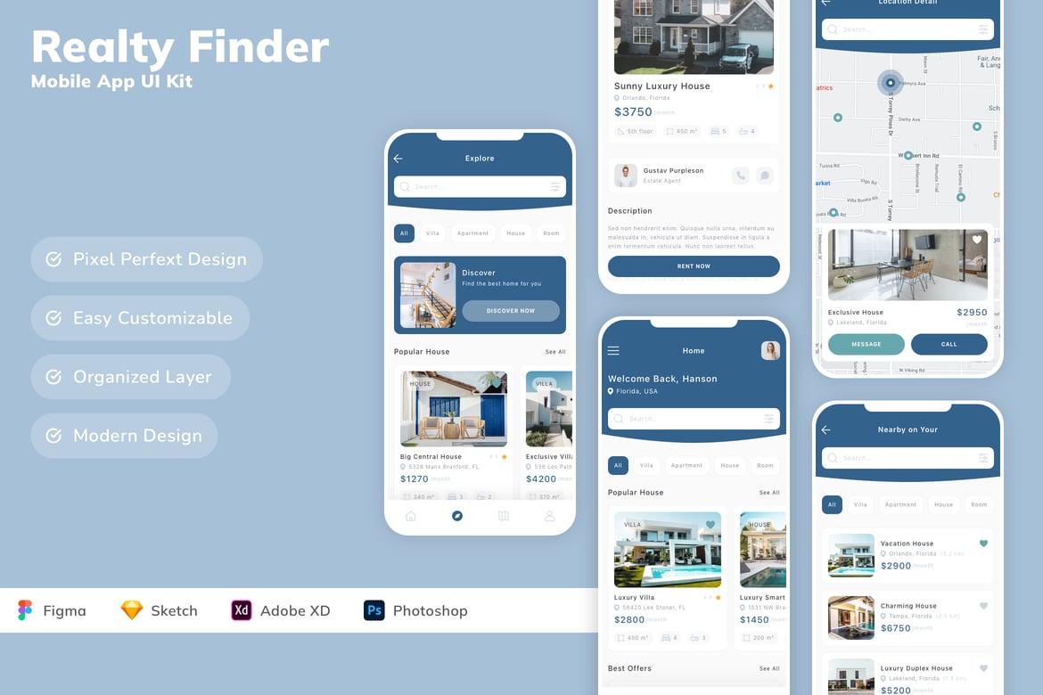 Download Realty Finder Mobile App UI Kit Figma Design