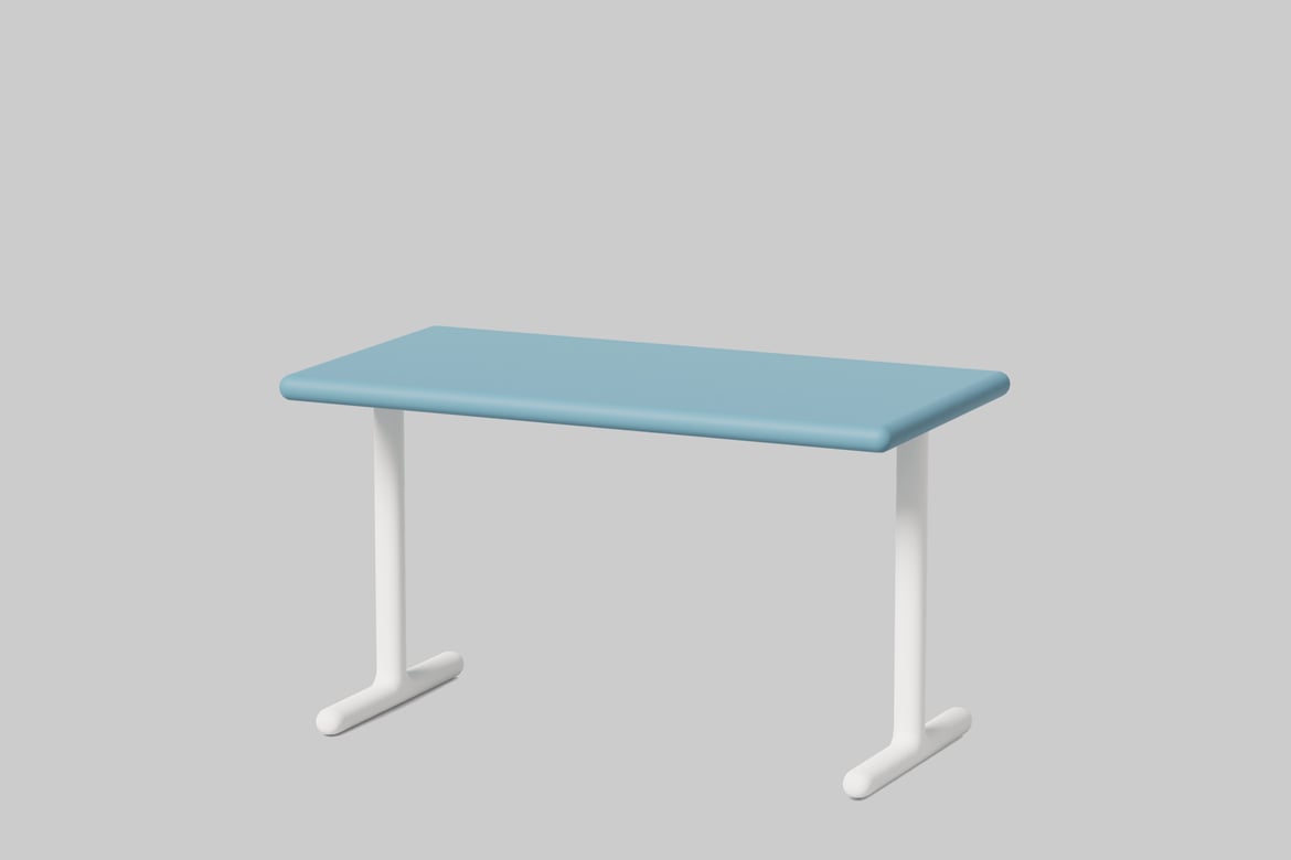 Download Rectangular table with light blue top and white legs. 3D Model